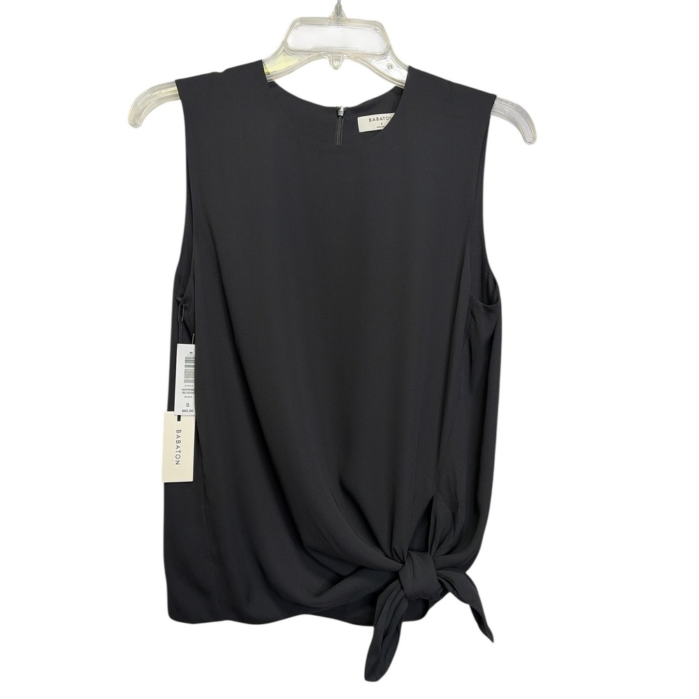 Babaton Hopkins Sleeveless Tie-Front Top, Casual Blouse, Elegant Black Tank